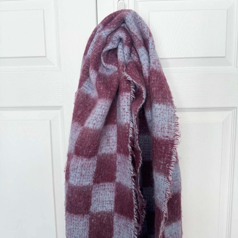 Forever 21 Maroon and Lavender Checkered Blanket Scarf